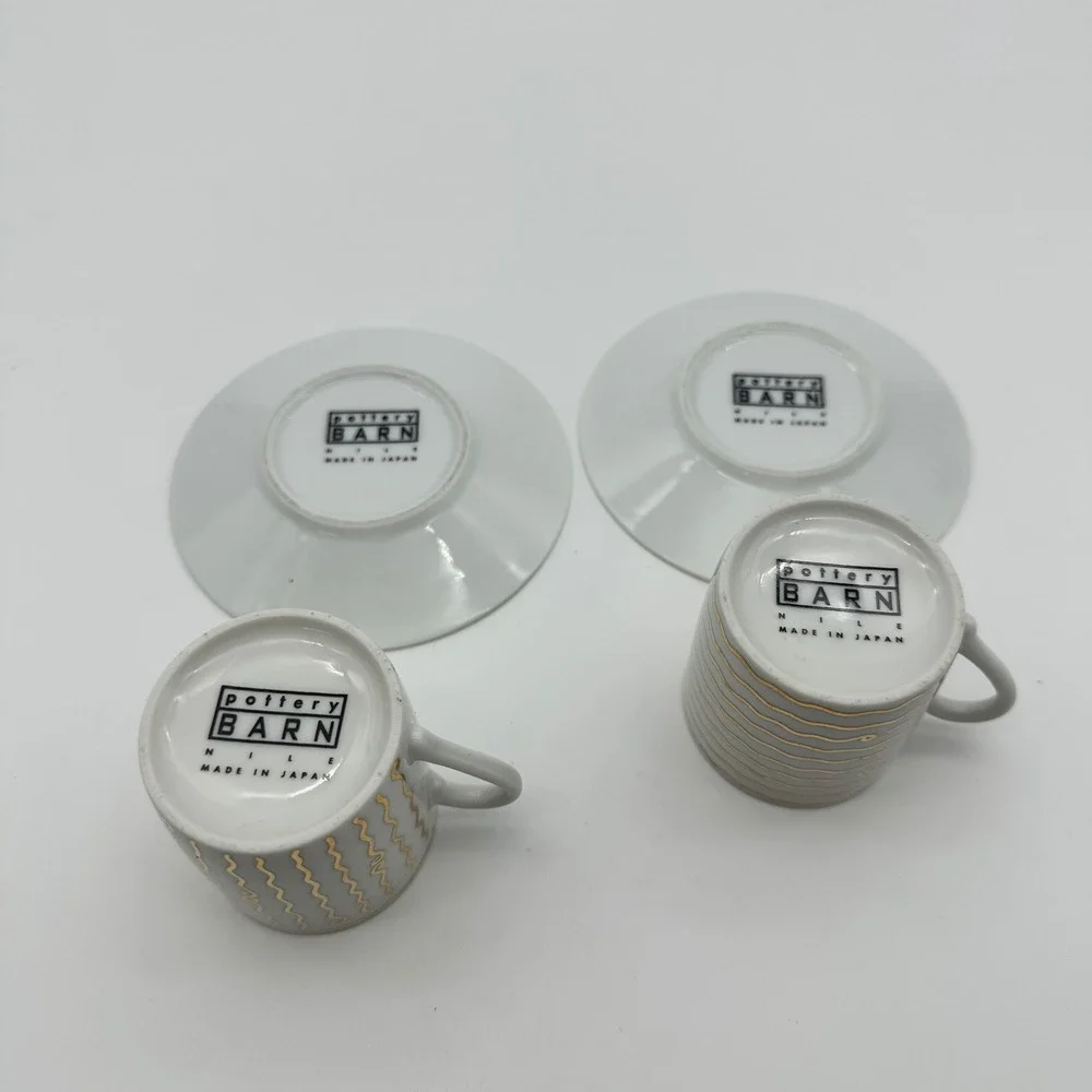 Pottery Barn Nile Gold Swirl Espresso Cups & Saucers Set of 2‎ Mix Match